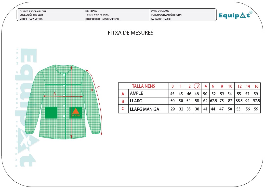 fitxa de mesures de bata el CIM