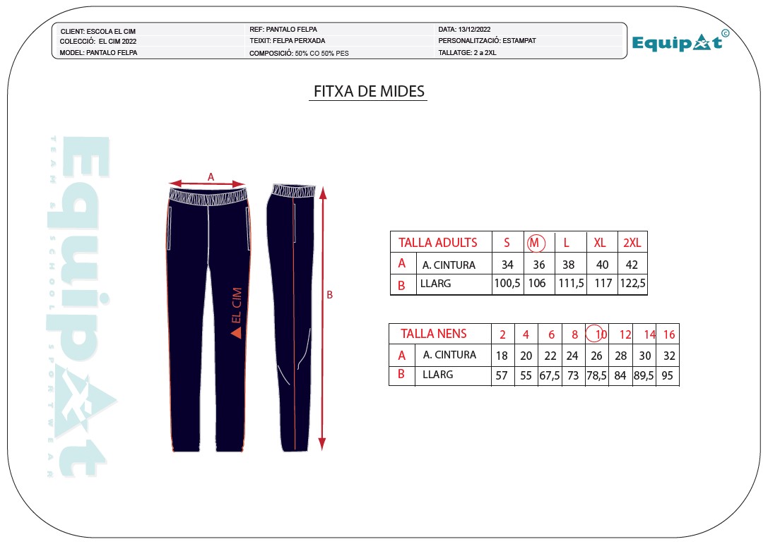 Fitxa de mesures del pantaló